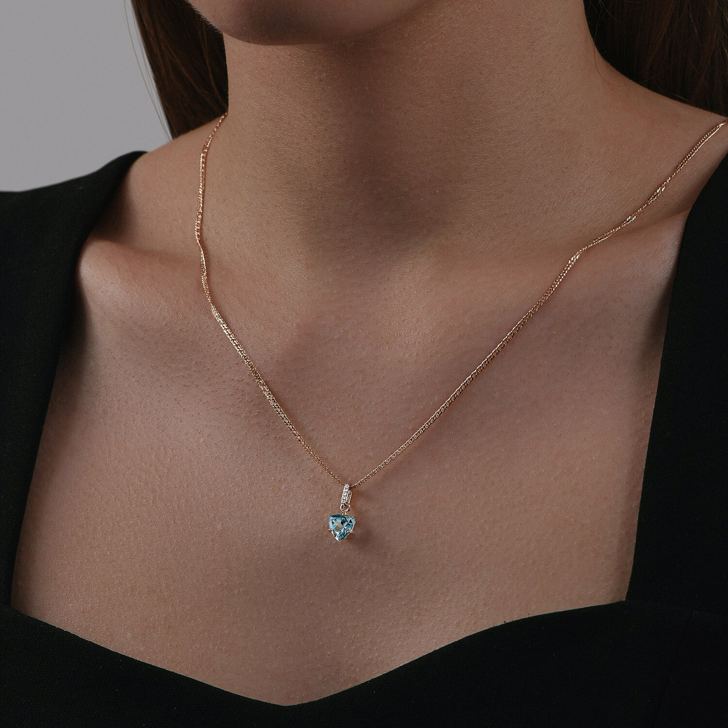 SOKOLOV 732808 Women's Pendant in Red Gold 585 with Octagon Blue Topaz 1.16 ct (6x6 mm), Weight 0.6 g, Dimensions 4x7x14 mm