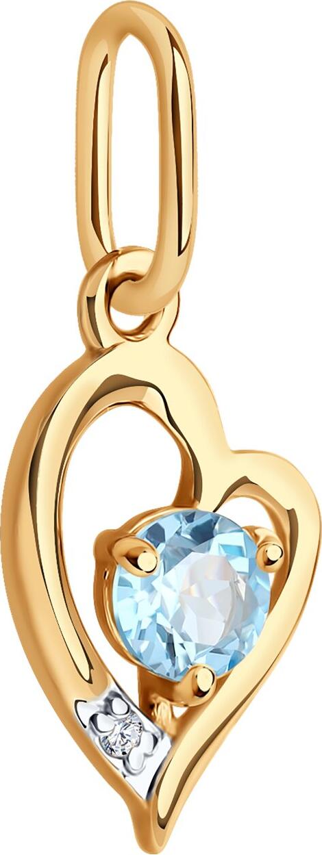 SOKOLOV 732808 Women's Pendant in Red Gold 585 with Octagon Blue Topaz 1.16 ct (6x6 mm), Weight 0.6 g, Dimensions 4x7x14 mm