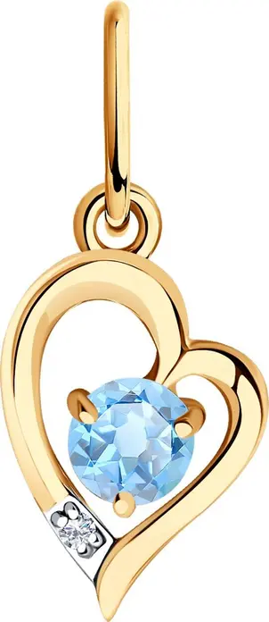SOKOLOV 732808 Women's Pendant in Red Gold 585 with Octagon Blue Topaz 1.16 ct (6x6 mm), Weight 0.6 g, Dimensions 4x7x14 mm