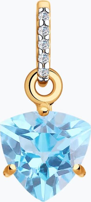 SOKOLOV 732808 Women's Pendant in Red Gold 585 with Octagon Blue Topaz 1.16 ct (6x6 mm), Weight 0.6 g, Dimensions 4x7x14 mm