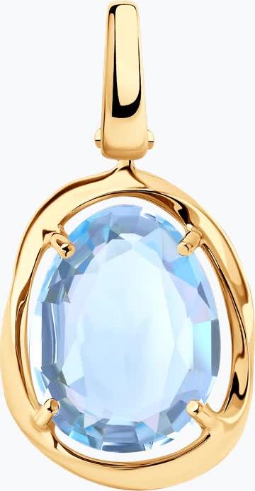 SOKOLOV 732808 Women's Pendant in Red Gold 585 with Octagon Blue Topaz 1.16 ct (6x6 mm), Weight 0.6 g, Dimensions 4x7x14 mm