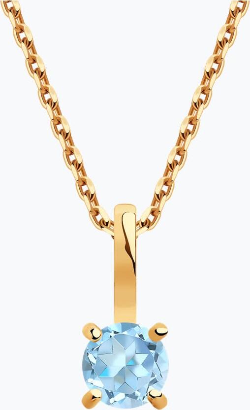 SOKOLOV Women's Pendant 37732169, 375 Red Gold with Round Blue Topaz 4mm, 0.308 ct, Elegant Gold Jewelry
