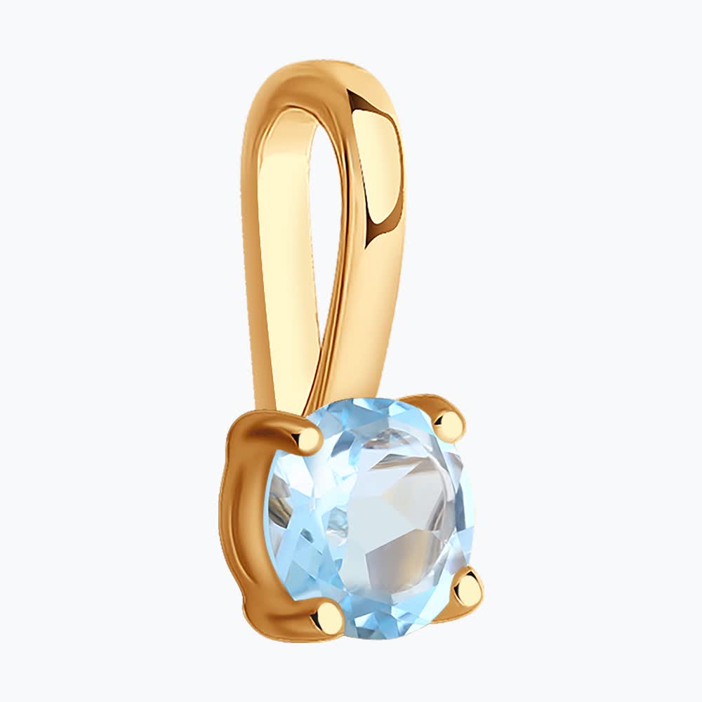SOKOLOV Women's Pendant 37732169, 375 Red Gold with Round Blue Topaz 4mm, 0.308 ct, Elegant Gold Jewelry