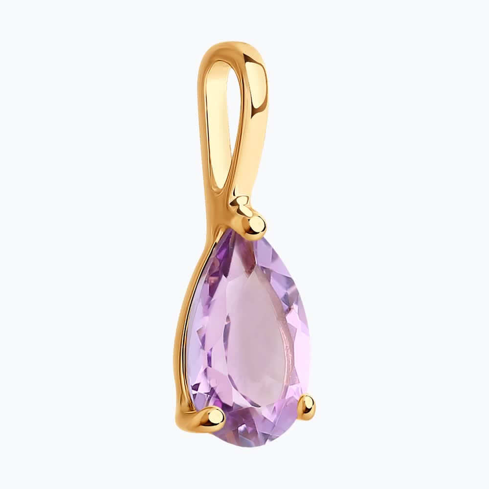 SOKOLOV 37732180 Women's Pendant, 375 Red Gold, Pear-Shaped Lilac Amethyst Gemstone 0.724 ct, 14x5x3 mm