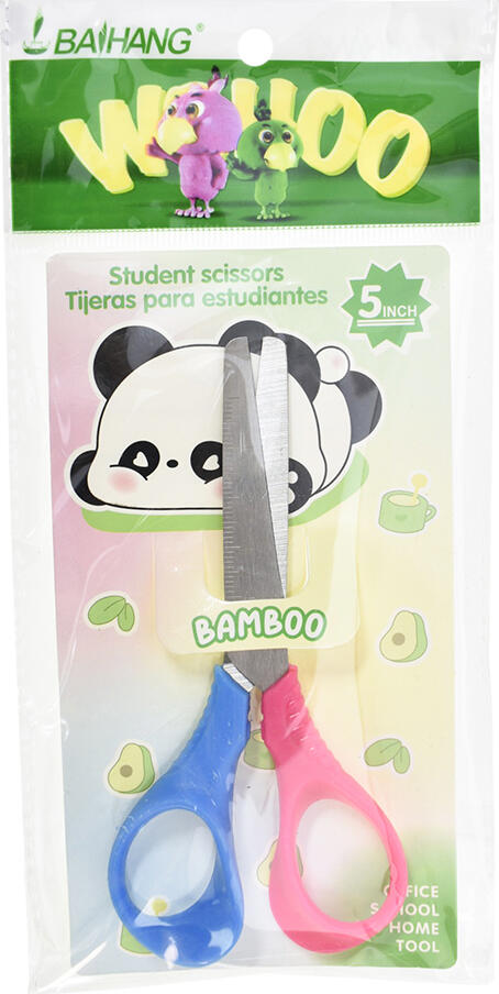 Foarfece școlare Baihang Wohoo pentru elevi, lungime lamă 12,7 cm, design ergonomic pentru copii, ambalaj blister cu personaje animate