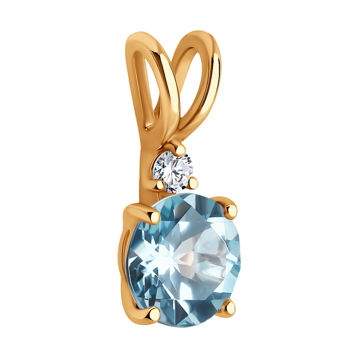 SOKOLOV 732891 Women's Red Gold 585 Jewelry with Round Colorless Topaz 2mm 0.067ct and Cubic Zirconia, 0.7g
