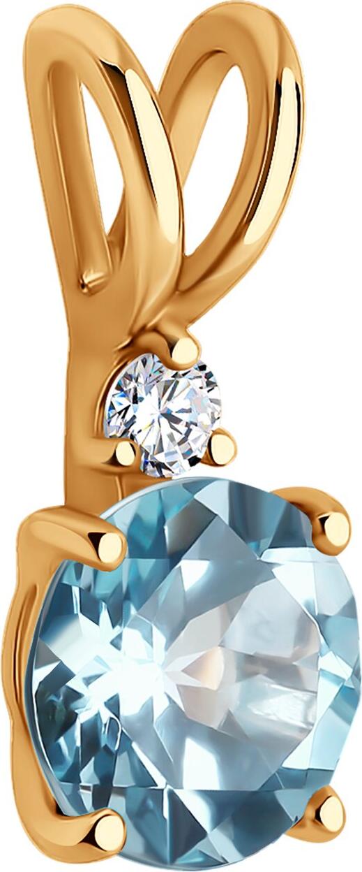 SOKOLOV 732891 Women's Red Gold 585 Jewelry with Round Colorless Topaz 2mm 0.067ct and Cubic Zirconia, 0.7g