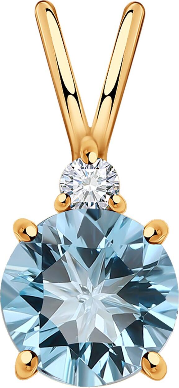 SOKOLOV 732891 Women's Red Gold 585 Jewelry with Round Colorless Topaz 2mm 0.067ct and Cubic Zirconia, 0.7g
