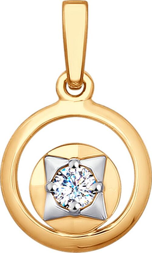 SOKOLOV 035381-4 Women's Pendant, 375 Red Gold, Round Colorless Cubic Zirconia, Circular Frame Design, 0.87g