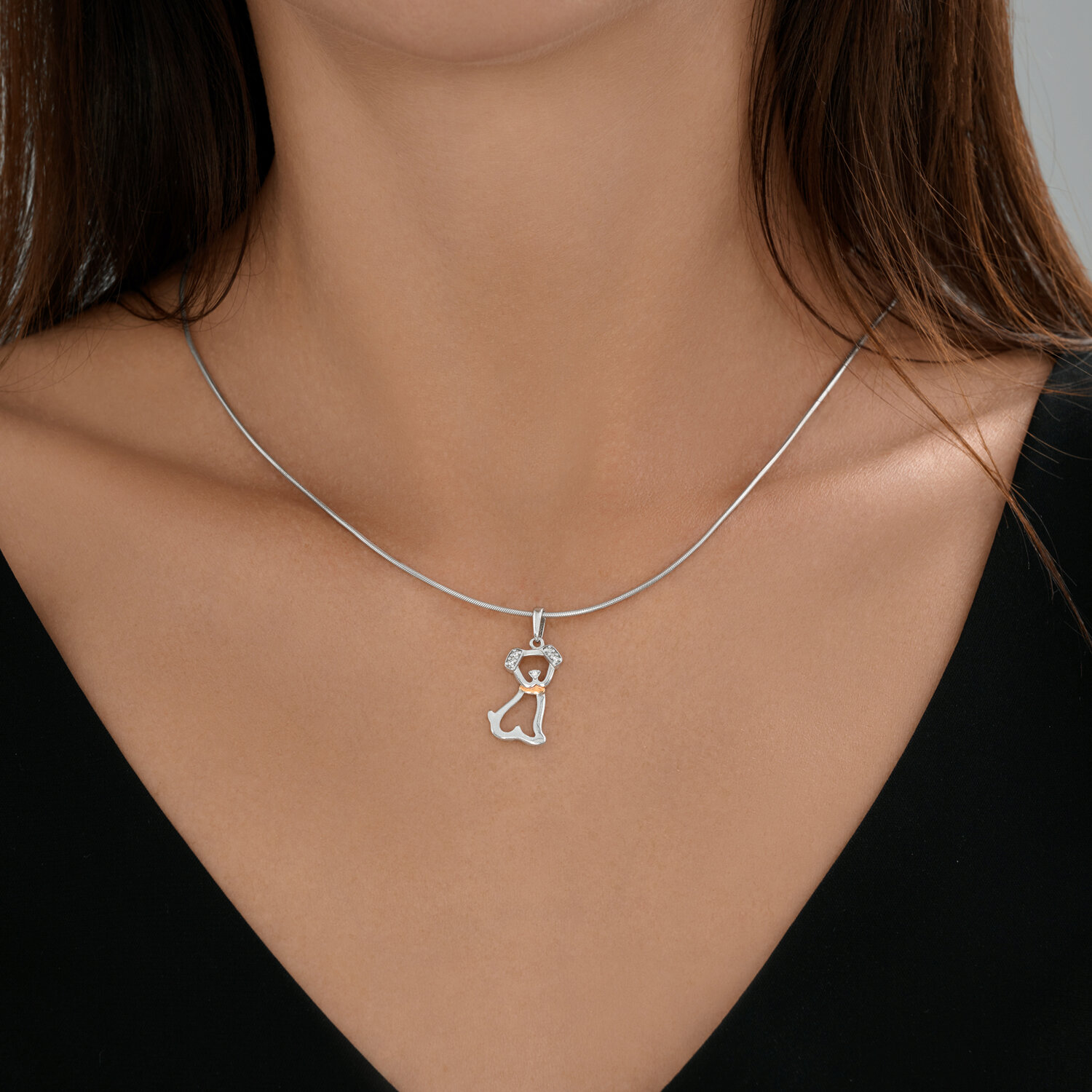 Diamant 94-130-02269-1 Women's Stylized Figure Jewelry, 925 Sterling Silver with Gold and Rhodium Plating, Round Colorless Cubic Zirconia, 26x12x4 mm