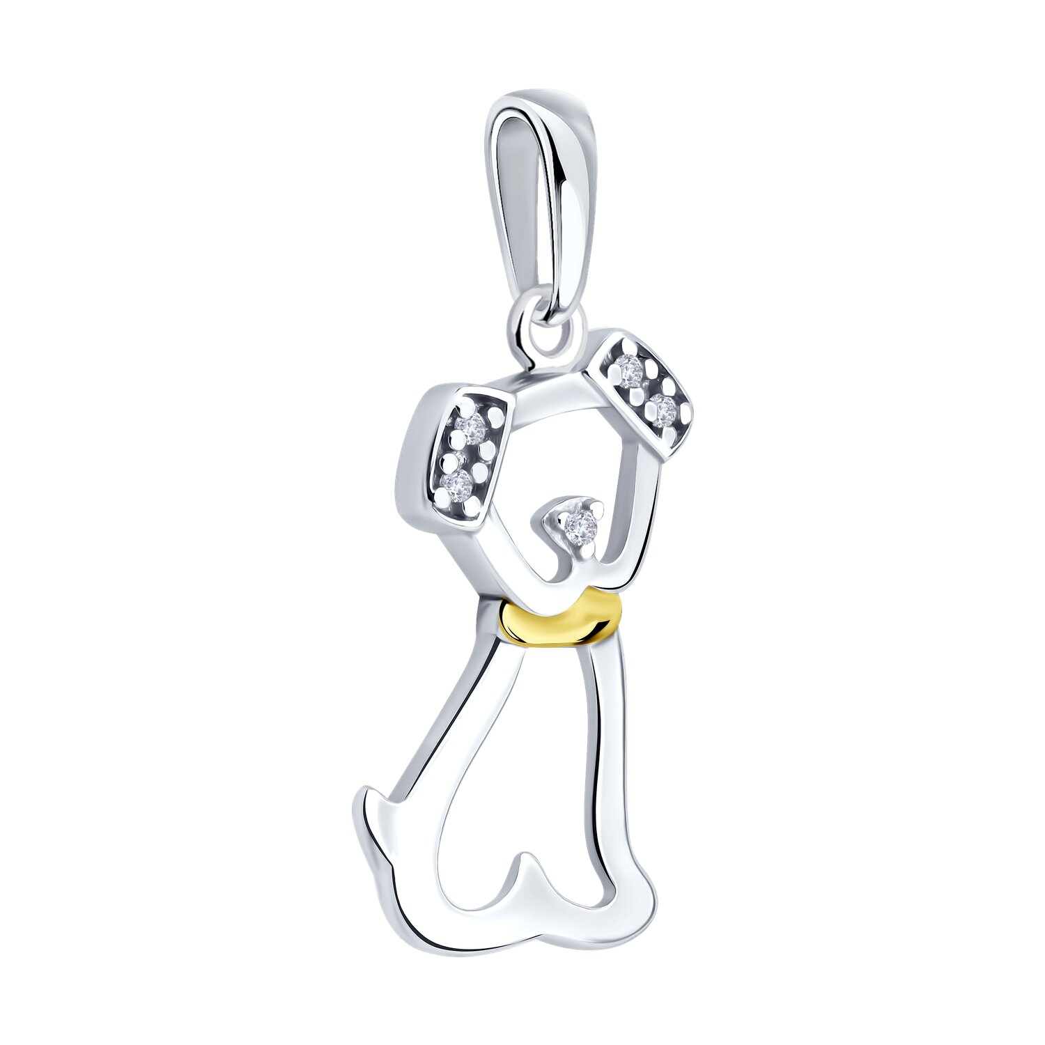 Diamant 94-130-02269-1 Women's Stylized Figure Jewelry, 925 Sterling Silver with Gold and Rhodium Plating, Round Colorless Cubic Zirconia, 26x12x4 mm