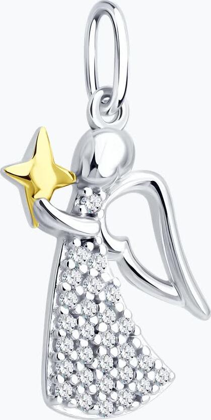 Pandantiv Diamant Colecția Present Angel cu Stea 94-130-00116-1, Argint 925 Placare Rodiu și Aur, Zirconiu Cubic 0.252 ct, 23x10 mm, Bijuterie pentru Femei