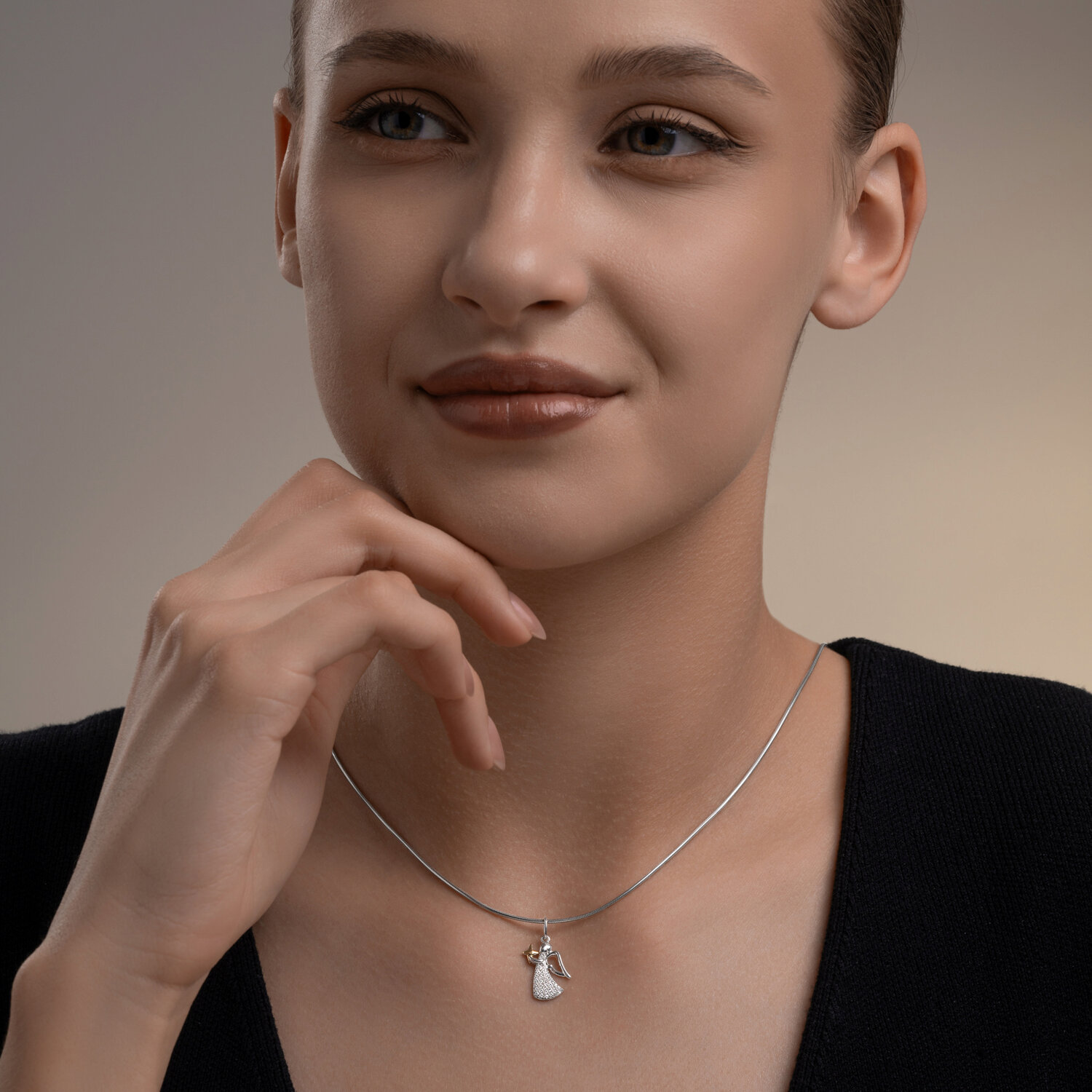 Pandantiv Diamant Colecția Present Angel cu Stea 94-130-00116-1, Argint 925 Placare Rodiu și Aur, Zirconiu Cubic 0.252 ct, 23x10 mm, Bijuterie pentru Femei
