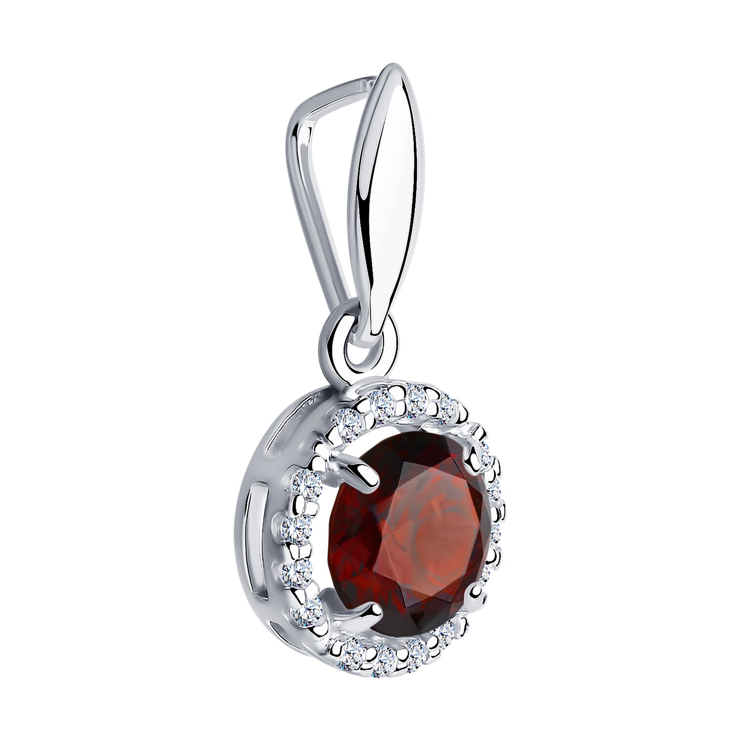 SOKOLOV 92030330 Women's Jewelry, 925 Sterling Silver Rhodium-Plated with Round Garnet and Colorless Cubic Zirconia, 0.9g