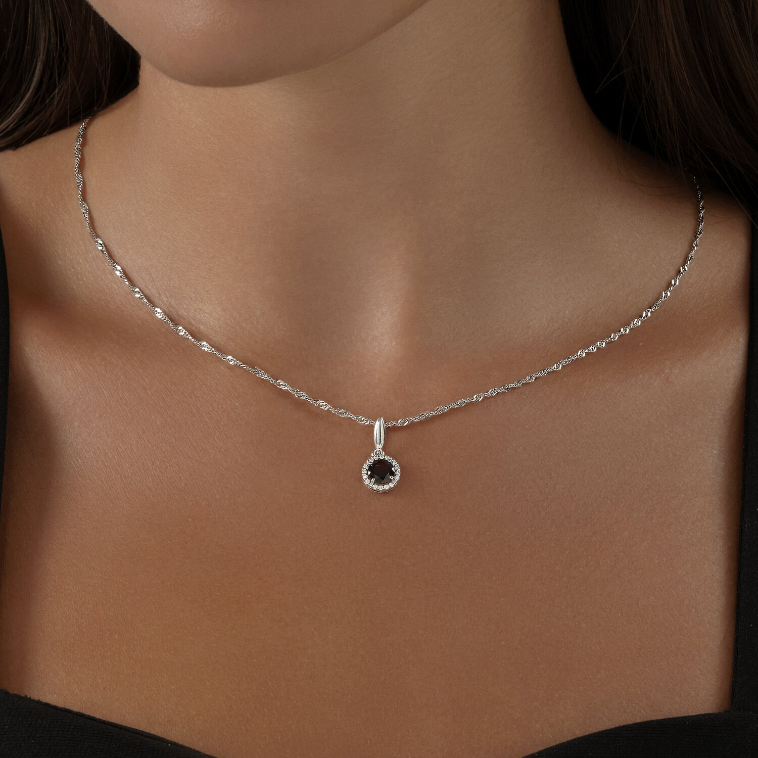 SOKOLOV 92030330 Women's Jewelry, 925 Sterling Silver Rhodium-Plated with Round Garnet and Colorless Cubic Zirconia, 0.9g