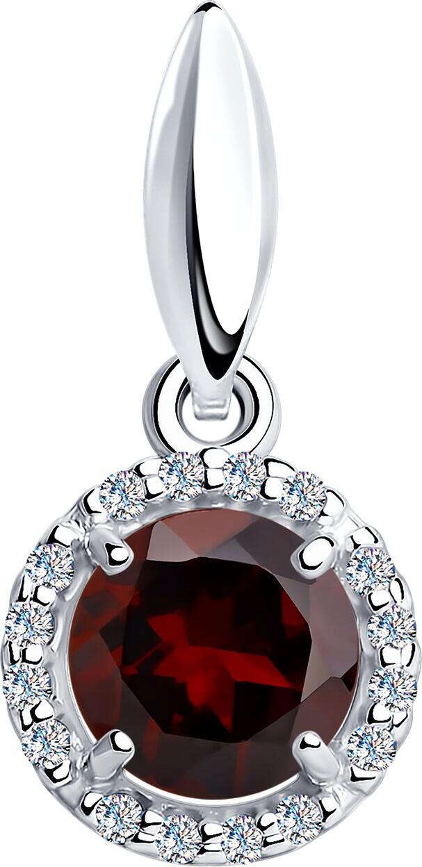 SOKOLOV 92030330 Women's Jewelry, 925 Sterling Silver Rhodium-Plated with Round Garnet and Colorless Cubic Zirconia, 0.9g