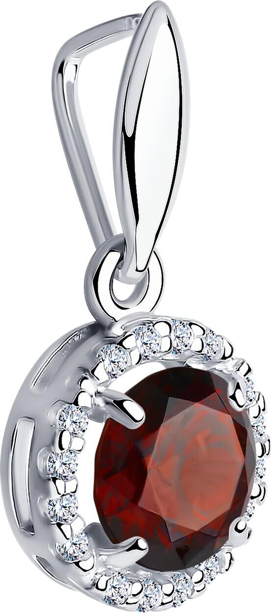 SOKOLOV 92030330 Women's Jewelry, 925 Sterling Silver Rhodium-Plated with Round Garnet and Colorless Cubic Zirconia, 0.9g