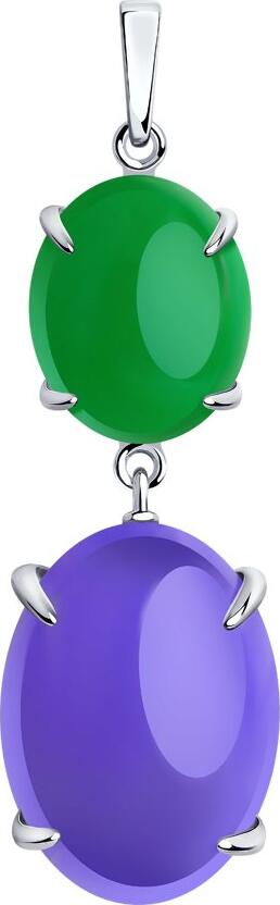 SOKOLOV 83030042 Women's 925 Sterling Silver Jewelry with Two Oval Green and Purple Quartz Inserts, 42 x 13 x 7 mm, Weight 4.51 g