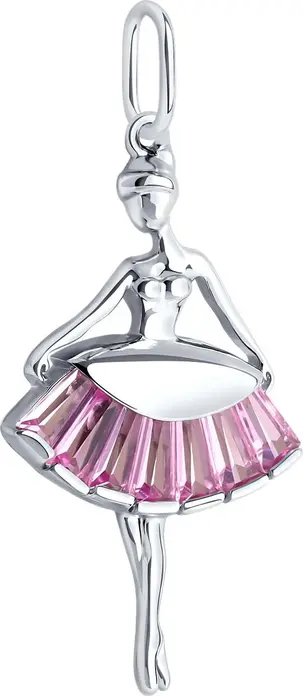 Pandantiv SOKOLOV 94032833 pentru femei, Argint 925 placat cu rodiu, Inserturi Corund roz formă val (7 buc, 1.4 ct), Design Figură de Balerină, 34x17x4 mm