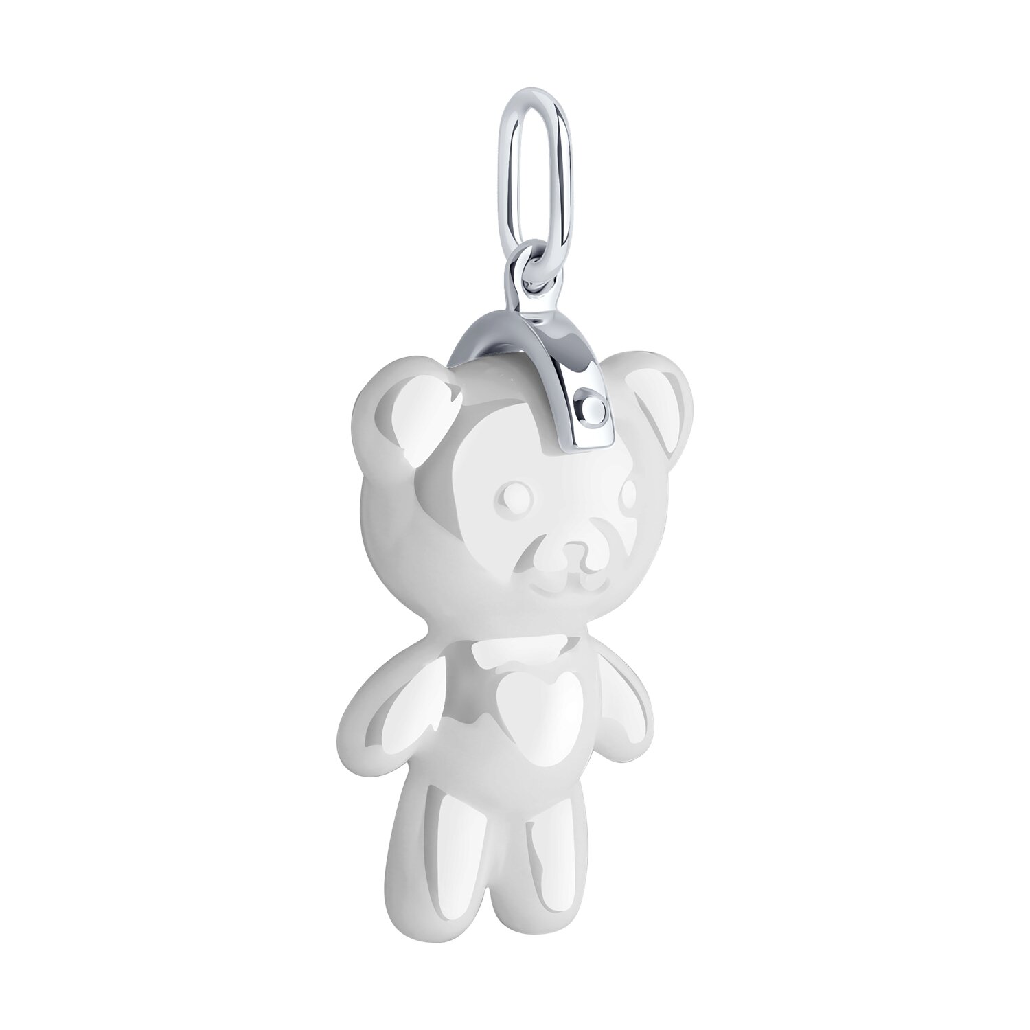 SOKOLOV 94032468 Rhodium-Plated 925 Sterling Silver and White Ceramic Teddy Bear Pendant for Women, 29x14x8 mm