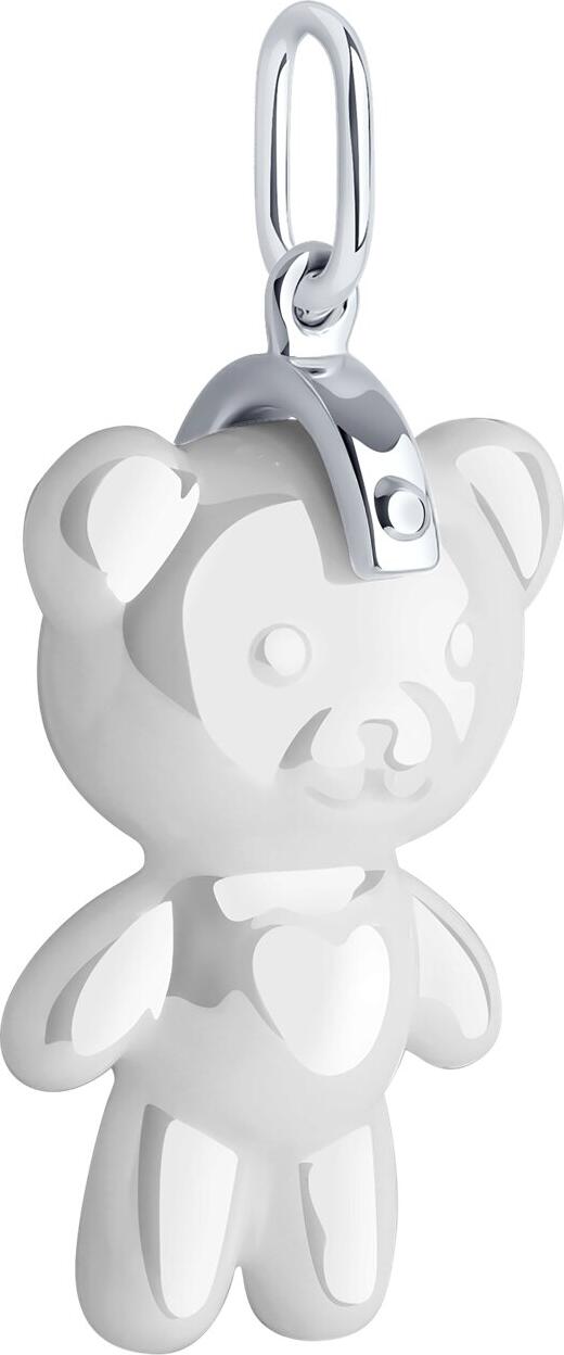 SOKOLOV 94032468 Rhodium-Plated 925 Sterling Silver and White Ceramic Teddy Bear Pendant for Women, 29x14x8 mm
