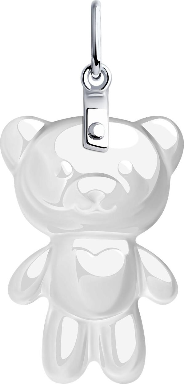 SOKOLOV 94032468 Rhodium-Plated 925 Sterling Silver and White Ceramic Teddy Bear Pendant for Women, 29x14x8 mm