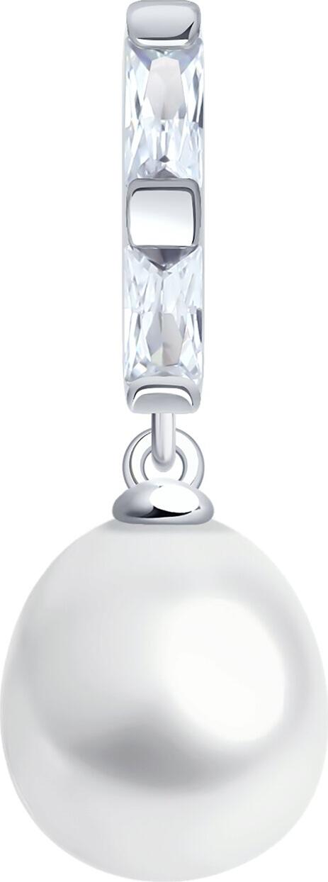 SOKOLOV 92030790 Women's Jewelry, 925 Sterling Silver Rhodium Plated with Pearl and Baguette Cubic Zirconia, Colorless, 1.14g, 8x8x21 mm