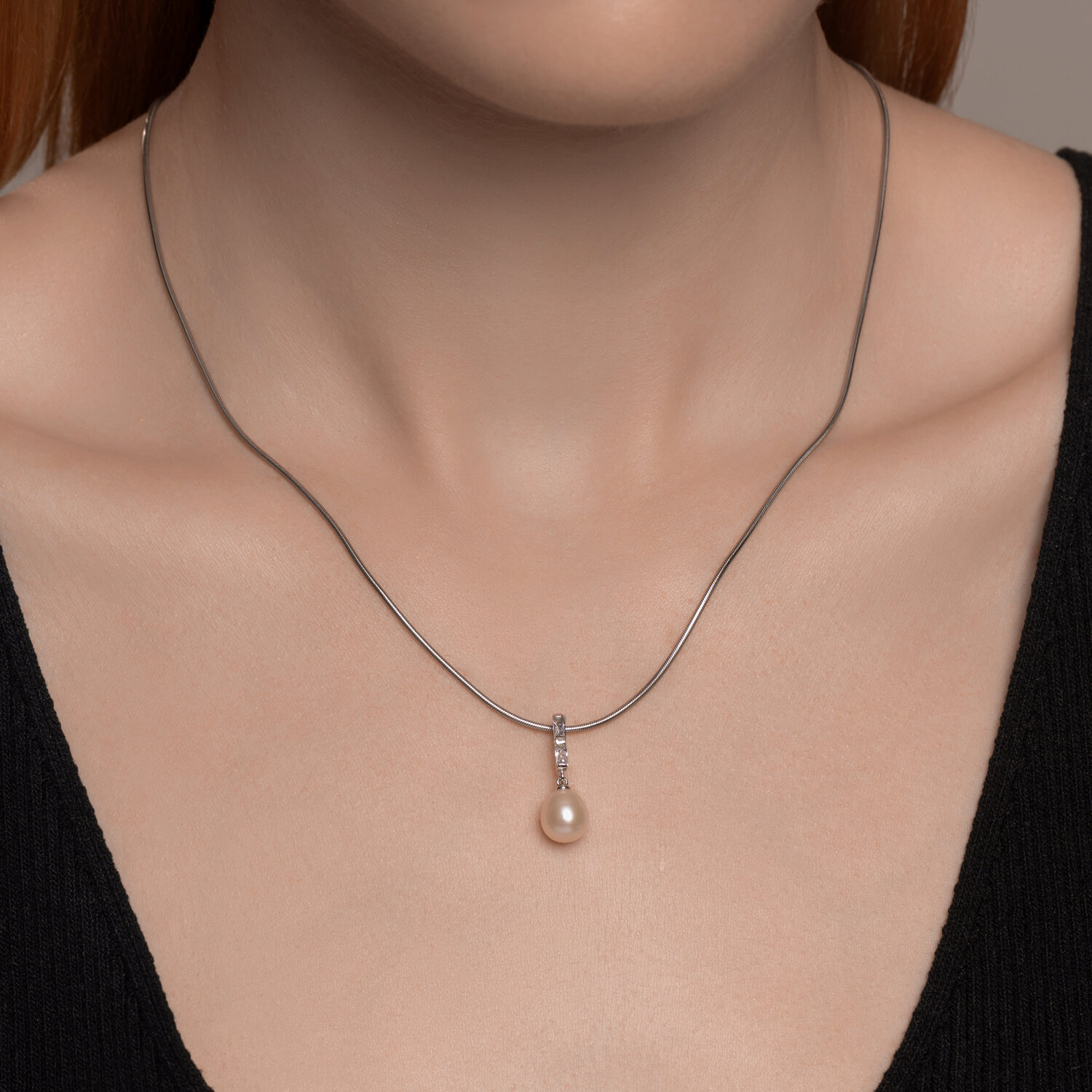 SOKOLOV 92030790 Women's Jewelry, 925 Sterling Silver Rhodium Plated with Pearl and Baguette Cubic Zirconia, Colorless, 1.14g, 8x8x21 mm