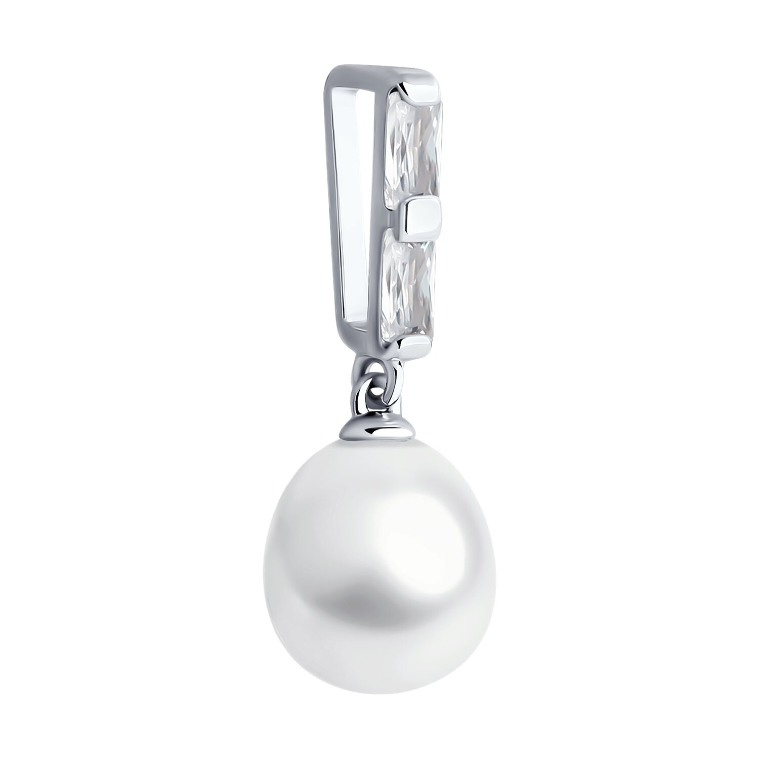 SOKOLOV 92030790 Women's Jewelry, 925 Sterling Silver Rhodium Plated with Pearl and Baguette Cubic Zirconia, Colorless, 1.14g, 8x8x21 mm