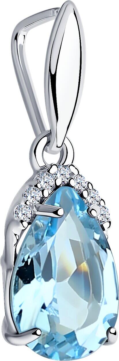 Pandantiv SOKOLOV 92030310 pentru femei, Argint 925 placat cu rodiu, cu Topaz și 7 pietre de Zirconiu Cubic, 0.99g, Bijuterie Elegantă