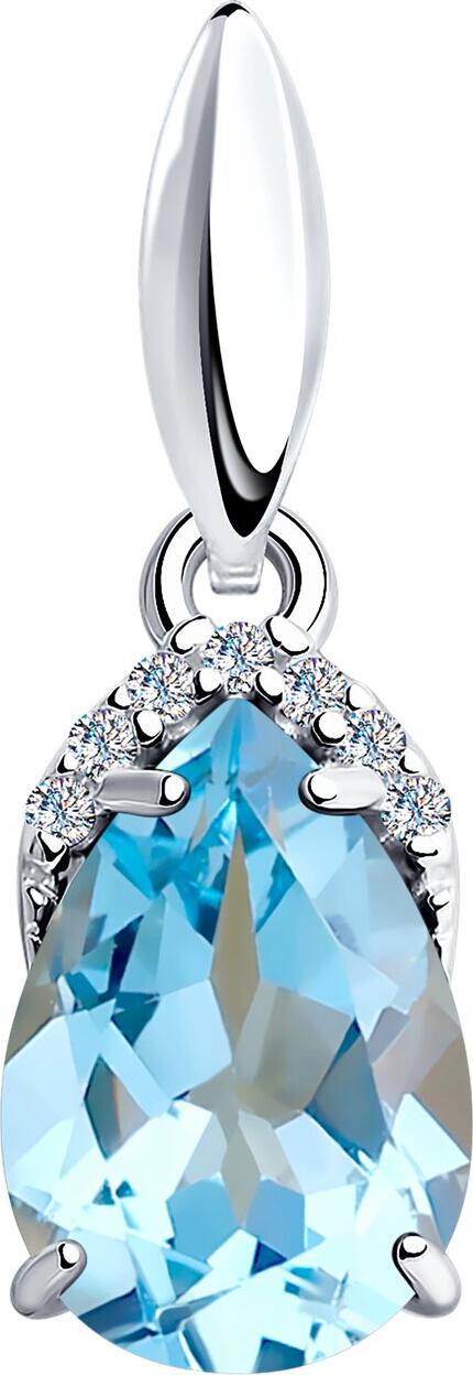 Pandantiv SOKOLOV 92030310 pentru femei, Argint 925 placat cu rodiu, cu Topaz și 7 pietre de Zirconiu Cubic, 0.99g, Bijuterie Elegantă