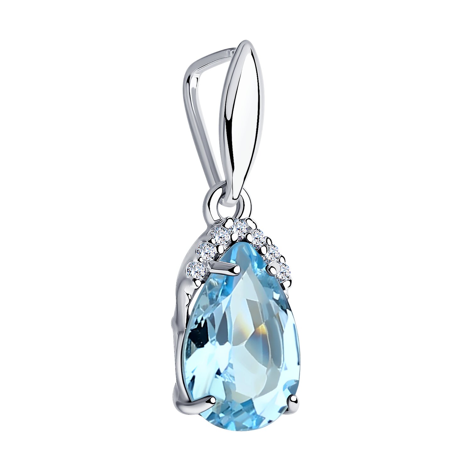 Pandantiv SOKOLOV 92030310 pentru femei, Argint 925 placat cu rodiu, cu Topaz și 7 pietre de Zirconiu Cubic, 0.99g, Bijuterie Elegantă