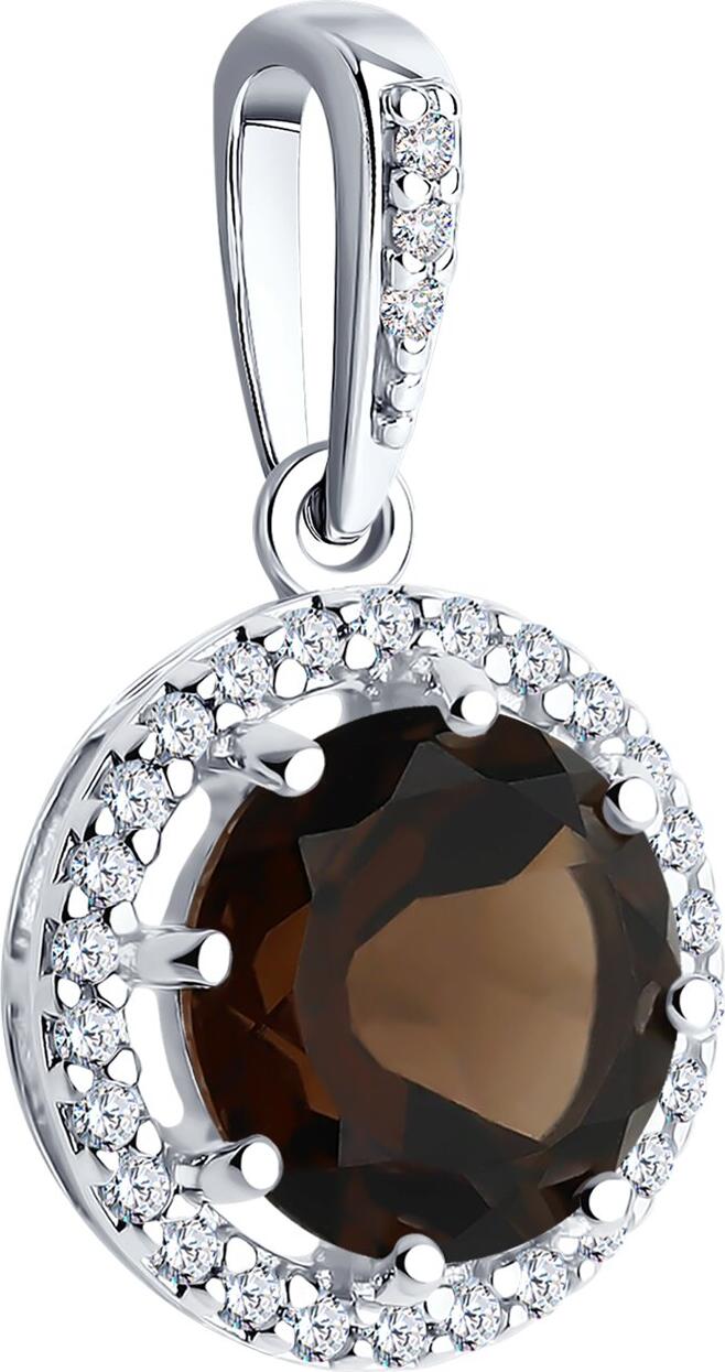 Diamant 94-330-02052-4 Women's Jewelry, Rhodium-plated 925 Sterling Silver, Round Smoky Quartz and 29 Colorless Cubic Zirconia, 1.27g