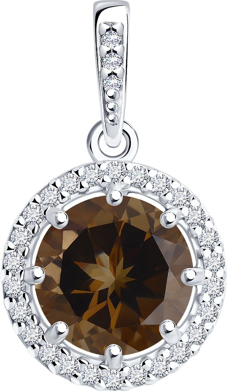 Diamant 94-330-02052-4 Women's Jewelry, Rhodium-plated 925 Sterling Silver, Round Smoky Quartz and 29 Colorless Cubic Zirconia, 1.27g