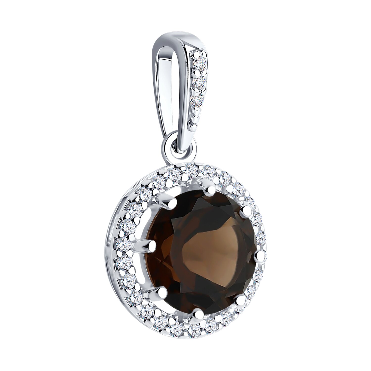 Diamant 94-330-02052-4 Women's Jewelry, Rhodium-plated 925 Sterling Silver, Round Smoky Quartz and 29 Colorless Cubic Zirconia, 1.27g