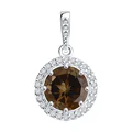 Diamant 94-330-02052-4 Women's Jewelry, Rhodium-plated 925 Sterling Silver, Round Smoky Quartz and 29 Colorless Cubic Zirconia, 1.27g