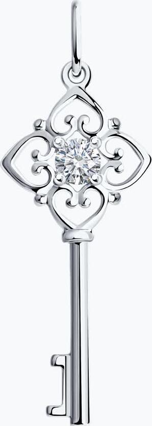 Pandantiv SOKOLOV 94032109 pentru femei, design inima traforata, argint 925 cu zirconiu cubic, 20mm x 11mm x 4mm, 0.96g