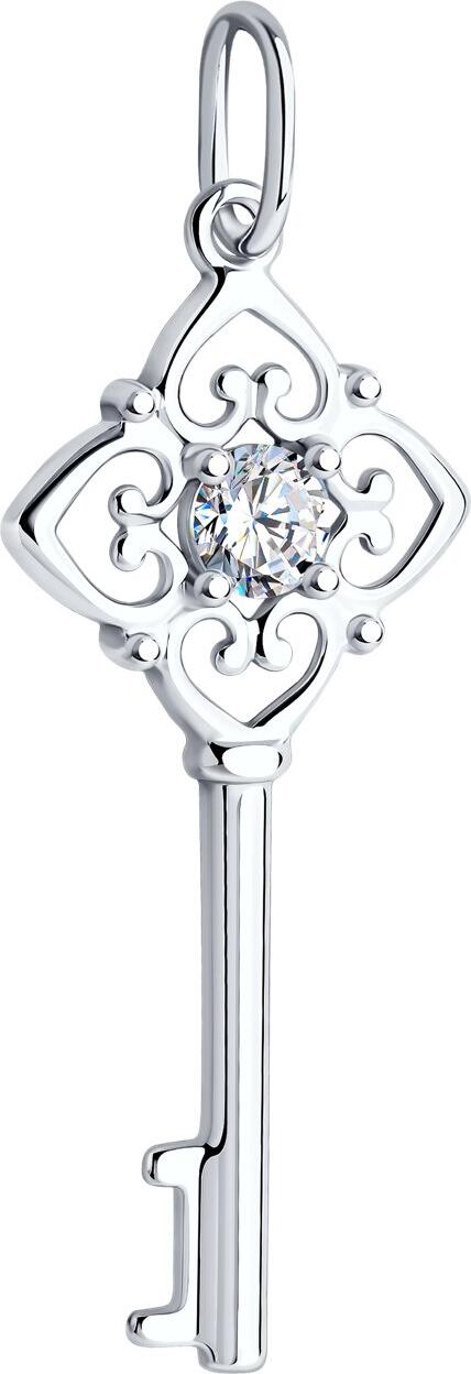 Pandantiv SOKOLOV 94032109 pentru femei, design inima traforata, argint 925 cu zirconiu cubic, 20mm x 11mm x 4mm, 0.96g