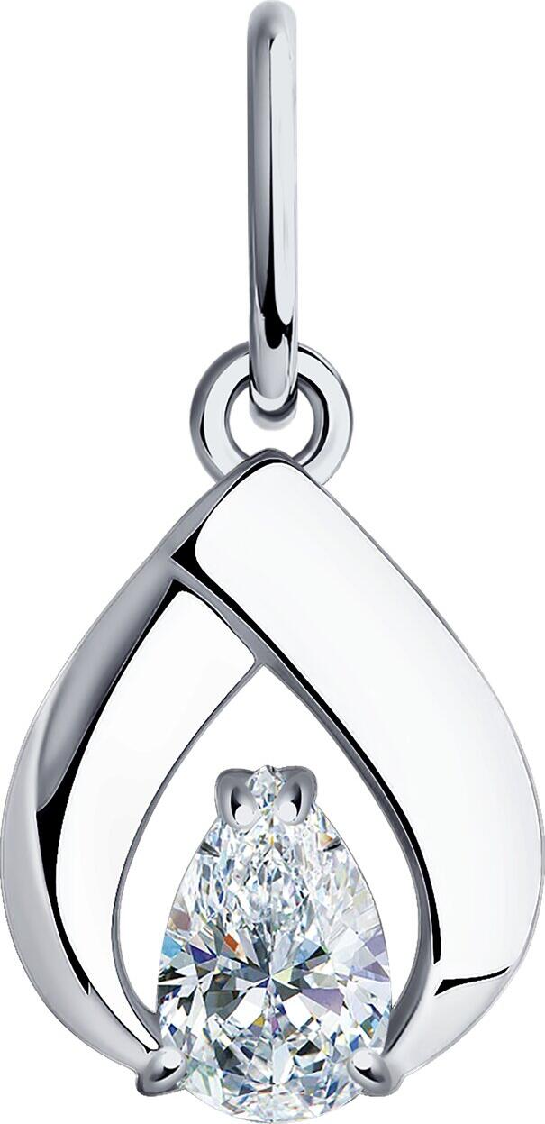 Pandantiv SOKOLOV 94032109 pentru femei, design inima traforata, argint 925 cu zirconiu cubic, 20mm x 11mm x 4mm, 0.96g
