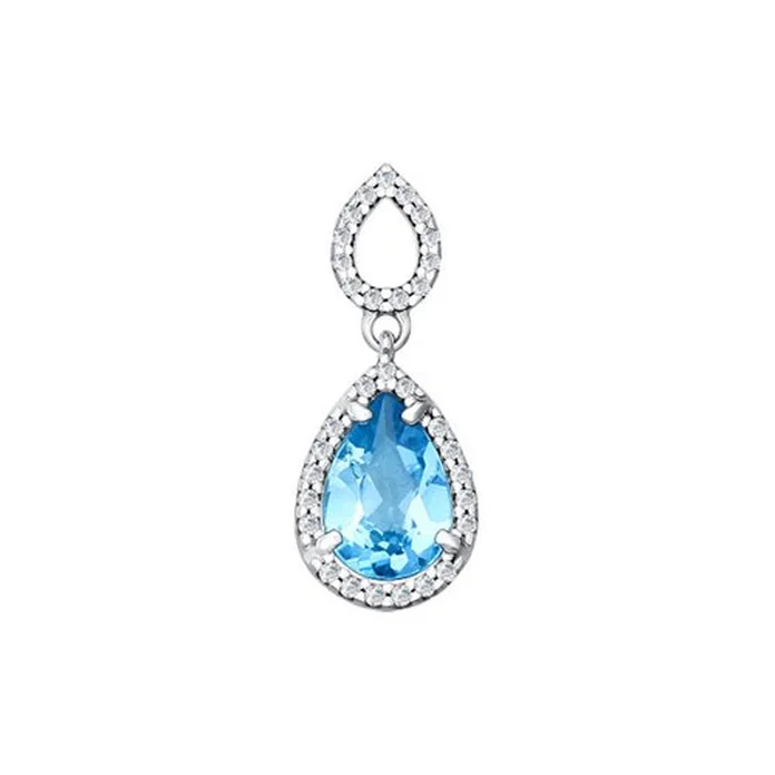 Pandantiv SOKOLOV 92030292 pentru femei, Argint 925, Topaz Albastru și Zirconiu Cubic Incolor, 1.39g