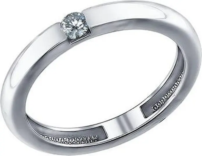Sokolov 94011254 Women's Engagement Ring, Size 16, 925 Sterling Silver, Rhodium Plated, Round White Cubic Zirconia Solitaire