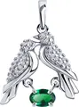 Pandant Diamant 94-130-00539-1 din Argint pentru Femei cu Design Două Păsări și Piatră Ovală Verde din Zirconiu Cubic, 1.80g, 24x18x4 mm
