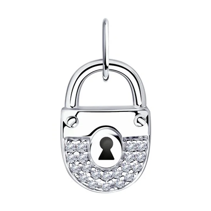Diamant 94-130-01000-1 Lock Pendant for Women, 925 Sterling Silver Rhodium Plated with White Enamel and Colorless Cubic Zirconia, 23x11x4 mm