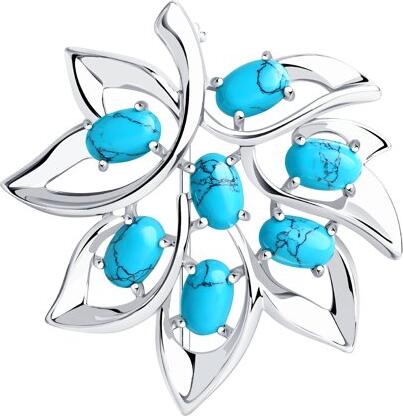 Broșă Diamant pentru femei din argint 94-340-00864-1 cu turcoaz sintetic, cabochon oval 6x4 mm, dimensiuni 33x32x4 mm, greutate 4.43 g
