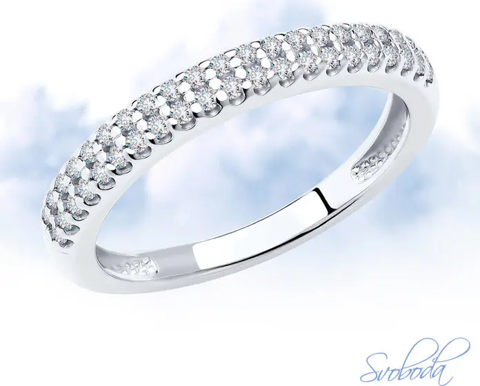 Inel SOKOLOV SVOBODA pentru femei 94011536, mărime 18.5, Argint Sterling 925 cu placare de rodiu, 42 de zirconii incolore rotunde, lățime 2 mm