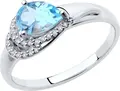 Женское серебряное кольцо Diamant 94-310-00548-1, размер 18.5, с топазом формы «груша» 7x5 мм и круглыми бесцветными фианитами (кубическим цирконием), 1.51 г