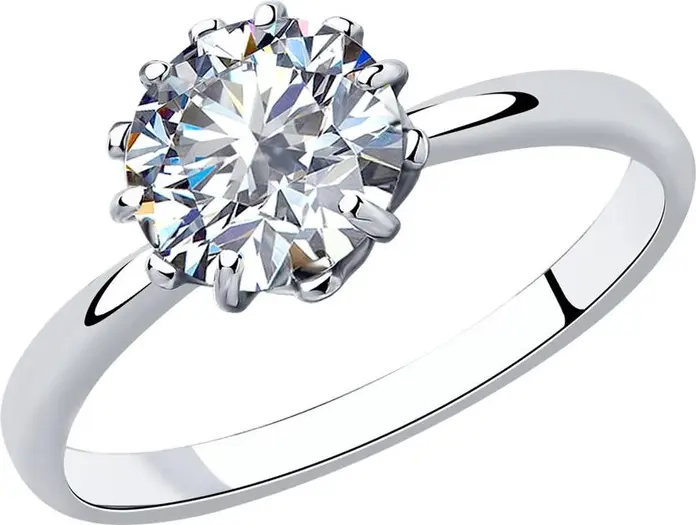 Женское кольцо Diamant 94-110-01218-1, размер 17, из серебра 925 пробы с круглым фианитом 7 мм, вес 2.17 г