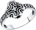 Diamant 95-110-00950-1 Women's Silver Ring, Size 18.5, Oxidized Blackened Finish, Cross-Shaped Head with Round Cut Cubic Zirconia Stone, 10x11mm