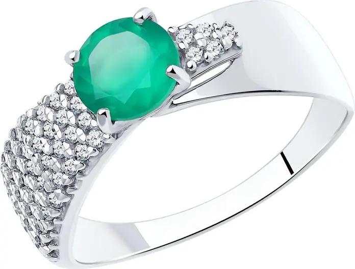 Diamant 94-310-00787-1 Women's Ring, Size 18.5, 925 Sterling Silver with Round Cut Green Agate (6mm) and Cubic Zirconia Accents, 9x7x4 mm, 2.51g