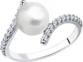 Женское серебряное кольцо Diamant 94-310-01118-1, размер 18, с круглой речной жемчужиной 8 мм и 22 бесцветными фианитами по 1.25 мм, 1.97 г